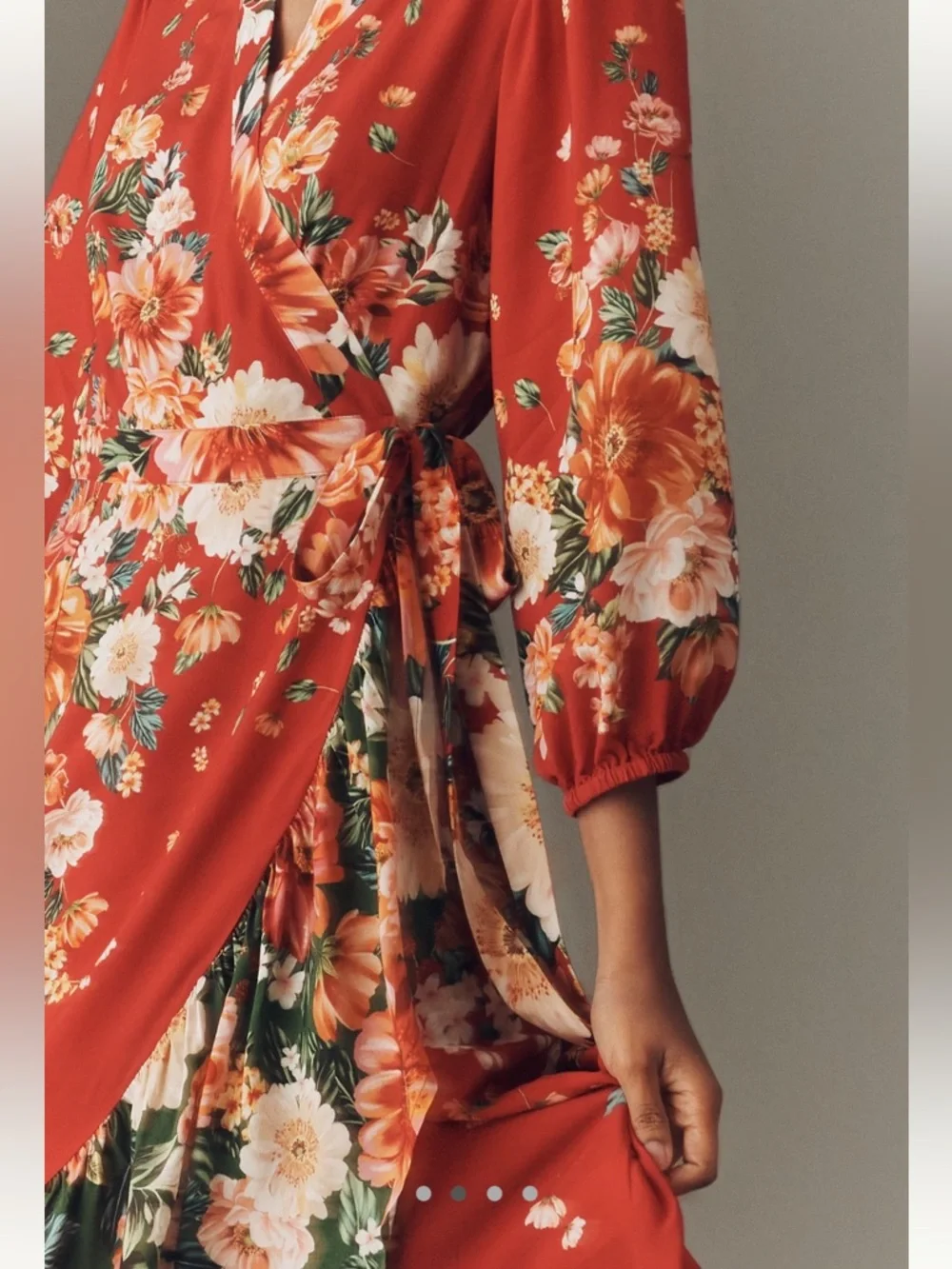 Farm Rio Long-Sleeve Floral Wrap Midi Dress - Sz XSP - Picture 2 of 9